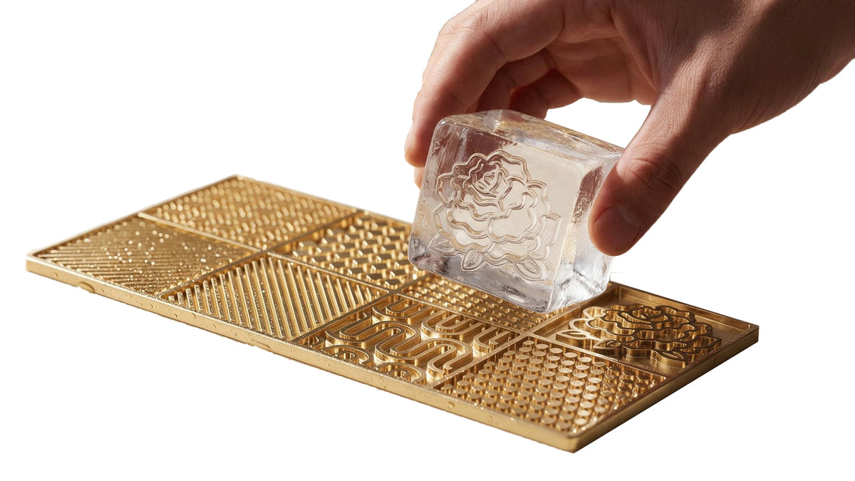 Personalized texture pressed into clear ice